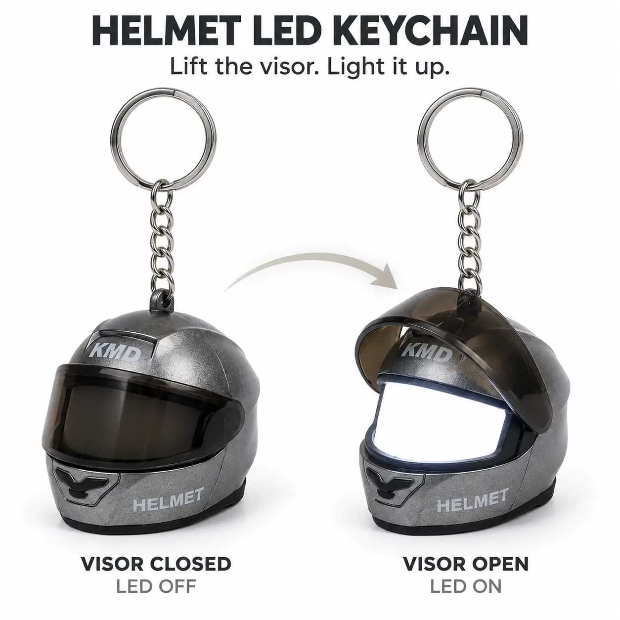 Helmet LED Keychain with Flip-Up Visor – Red & Black - Image 2