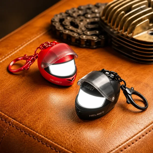 Helmet LED Keychain with Flip-Up Visor – Red & Black