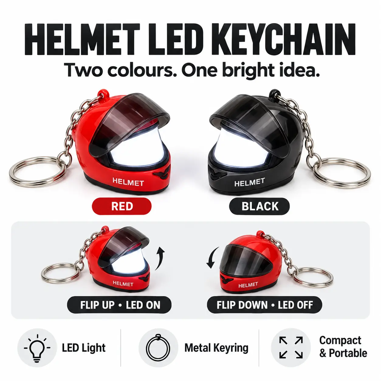 Helmet LED Keychain with Flip-Up Visor – Red & Black - Image 5