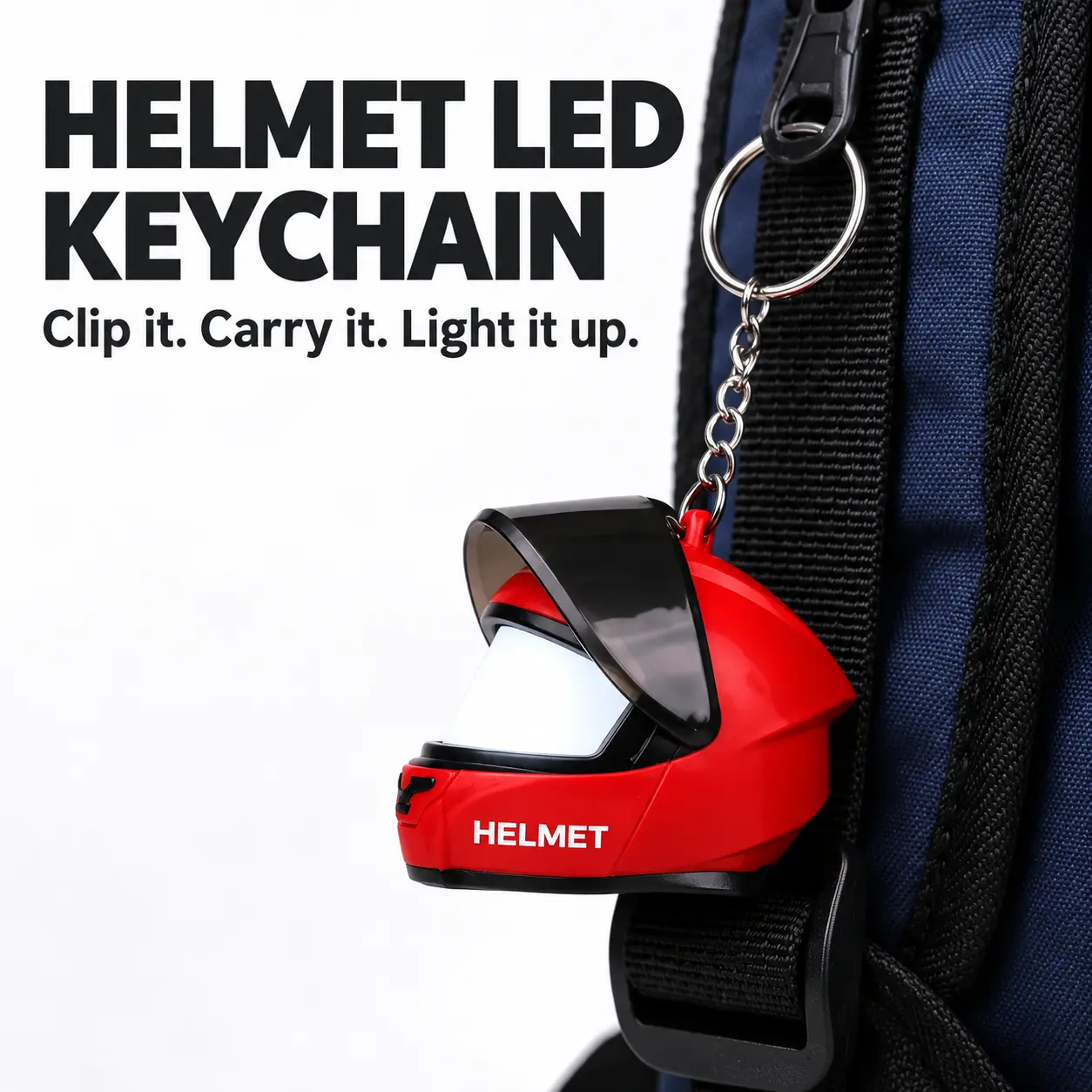 Helmet LED Keychain with Flip-Up Visor – Red & Black - Image 3