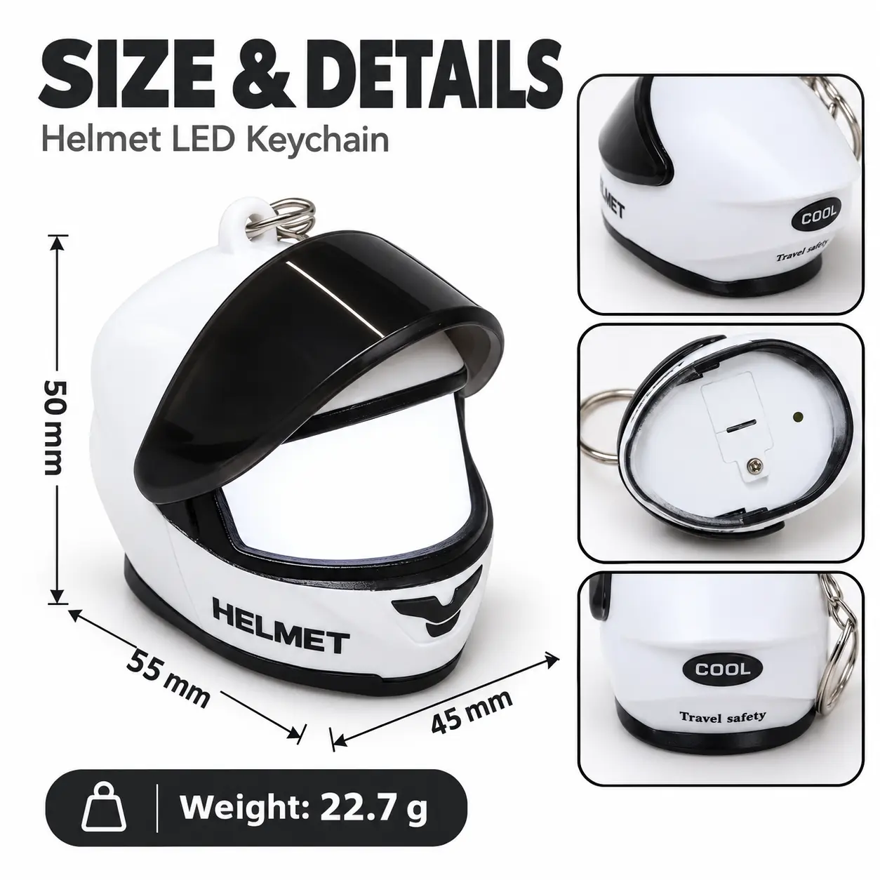 Helmet LED Keychain with Flip-Up Visor – Red & Black - Image 4